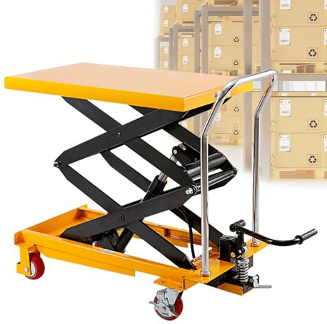 Genérico 330 LB Carretilla Elevadora HidráUlica, Mesa Elevadora HidráUlica de Doble Tijera con 4 Ruedas, Transpaleta HidráUlica para Materiales, Carrito para ManipulacióN Y Transporte de Materiales