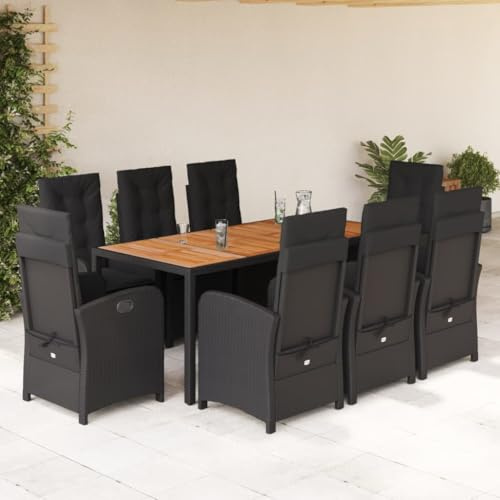 IKAYAA Gartenmöbel Set mit Akazienholz Tisch und 8 Verstellbare Hochlehner Stühlen, Sitzgruppe Outdoor für 8 Personen, Essgruppe für Garten Terrasse, inkl. Sitzkissen Schwarz