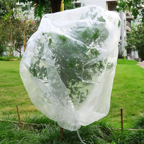 QWORK® Obstbaum Schutznetz, 195x175cm Garten Vogelschutznetz mit Kordelzug, für Heidelbeeren, Erdbeeren, Gemüse