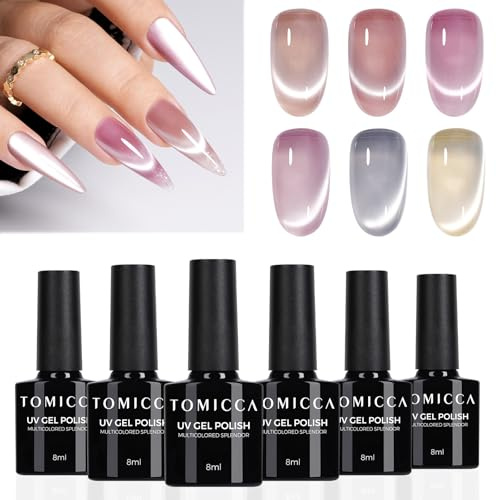 TOMICCA Cat Eyes UV Nagellack, 6 Farben Gel Nagellack Jelly Magnet, 6 * 8ml | Natur Gellack Soak-Off UV LED Manicure Gel Lacquer Varnish für Nagelstudio DIY Home