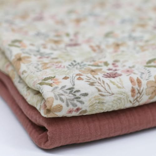 Musselin | Double Gauze | WALDPFLANZEN, beige | ab 0,5 m | Meterware