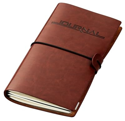 TROIKA Bullet Journal TRAVEL JOURNAL mit 2 Notizbüchern und Fächern jeweils 36 perforierte Blätter Papierformat 10cm x 18,5cm und Punktraster aus Kunstleder, PVC, Velours in der Farbe braun, schwarz