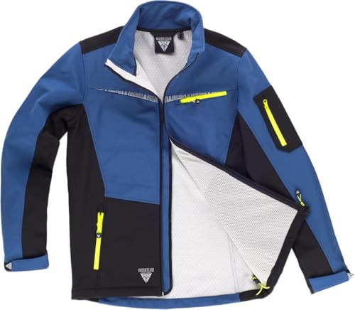 WORKTEAM Chaqueta Softshell, Corta Vientos Y Repelente al Agua, con Detalles Reflectantes, Forro Polar Interior, Transpirable y Resistente al Desgarro. Unisex Azul acero+Negro-L