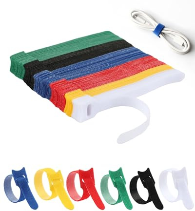 Acual Bridas Reutilizables 100 Piezas,Sujeta Cables 12×150 mm,Cables con Gancho y Bucle Vistoso,Ajustable Ataduras Cable Nyloncable Ties,Organizador Cables Escritorio para Oficina,PC,HDMI,USB