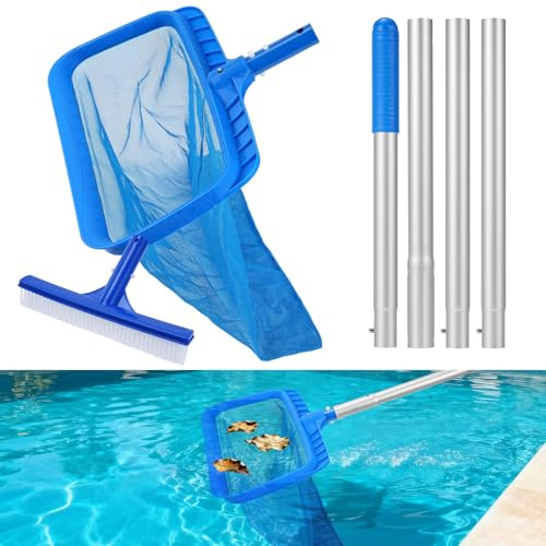Heavy Duty Pool Skimmer Net, 191cm Swimming Pool Deep Leaf Net Swimming Pool Skimmer with 4-Section Aluminum Telescopic Pole Swimming Pool Plastic Brush Head, for Pool Pond Fountain Hot Tub Spa