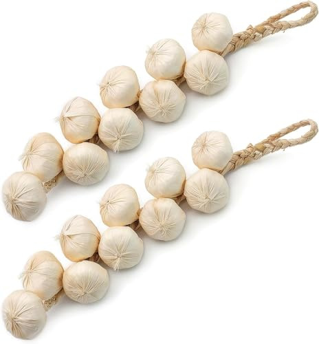 Fizleca 2 cadenas de ajo de espuma, decoración de ajos artificiales para cocina, jardín e interior, perfecta como decoración para fotografía y cabeza de ajo
