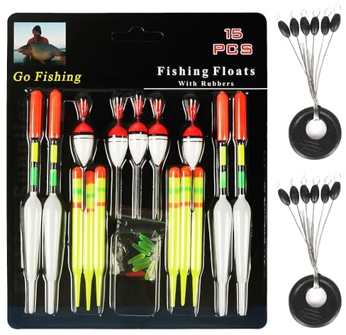 OHYER 1 Satz Universal Knicklicht Posen Set mit 15 Floats und 2 Space Beans Raubfisch Angelposen Set Für Verschiedene Fischgrößen in Seen oder Teichen Fluss Ozean Meeresangeln Angeln Zubehör