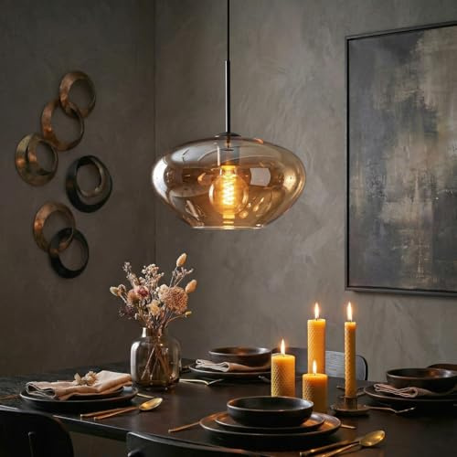Mertola Hanging Light, Pendant Light Amber, 1-Light Source