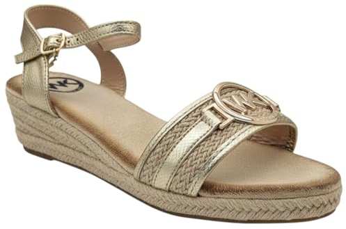 Sandalias de Cuña para Mujer, Color Dorado, Estilo Espadrille, Correa en el Tobillo (Sistema tallas calzado EU, Adulto, Números, mediano, 41)