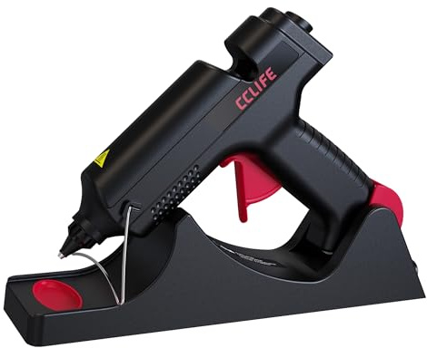CCLIFE Pistola de pegamento caliente de 500 W con estación de carga, pistola adhesiva profesional inalámbrica para barras de pegamento de 11,2 mm de diámetro para madera, plástico, taller, bricolaje
