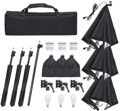Set per studio fotografico con softbox a LED a luce continua, 40 x 40 cm, treppiedi in alluminio 78-210 cm, 300 x 300 cm, sfondo in cotone colorato, riflettore 5 in 1, borse per il trasporto