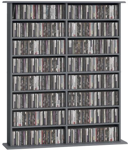HOMCOM 720 CD/396 DVD unidad de almacenamiento, unidad CD, Gris | Estante para medios Blu-ray, 16 compartimentos, torre CD, para salón, dormitorio, oficina