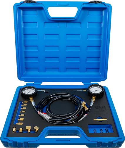BGS 8028 | Getriebe-Druckprüfer | Automatikgetriebe | 0-35 bar | 2 Manometer | Prüfschläuche 350 cm und 200 cm | Adapterschlauch 230 mm | Adapter und Winkelstücke