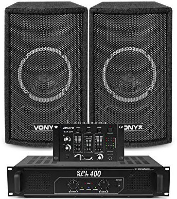 VONYX SL6 Home DJ Speaker System – 500W Small PA Starter Kit with 6 Passive Speakers Pair, 4-Channel Mixer, Stereo Amplifier & Audio Cable Set for Karaoke Events