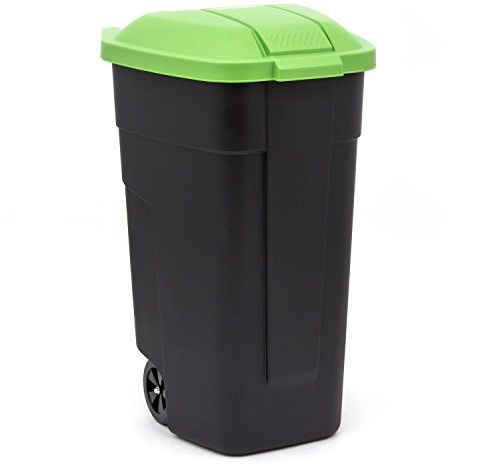CURVER Cubo de basura con ruedas (110 L), color negro y verde