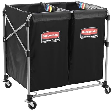 Rubbermaid Commercial Products Collapsible X Cart, Black Multistream, Steel Industrial Laundry/Trash Cart with Wheels for Hotels/Hospitals/Nursing Homes/Offices