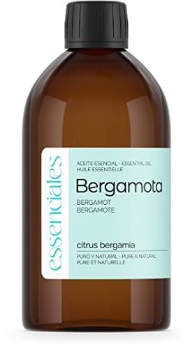 ESSENCIALES Aceite Esencial de Bergamota 500 ml – 100% Puro y Natural – Aroma Cítrico Refrescante – Ideal para Difusor y Aromaterapia