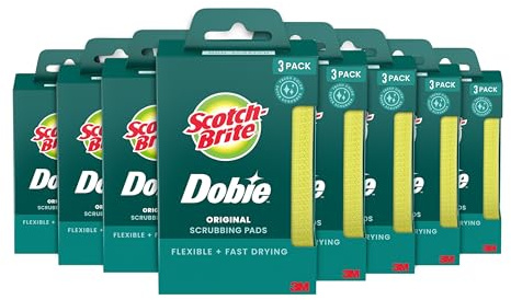 Scotch-Brite Dobie Pads, Dobie Sponge for All Purpose Cleaning of Kitchen, Bathroom, and Household, Non Scratch Dobie Cleaning Pads Safe for Non-Stick Cookware, 24 Dobie Pads
