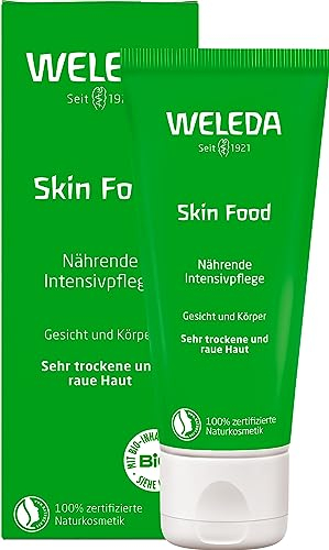 WELEDA Bio Skin Food Feuchtigkeitscreme 30ml - reichhaltige Naturkosmetik Hautpflege SkinFood Hautcreme zur Pflege von sehr trockener Haut. Natürliche Körper- & Gesichtscreme nährt die Haut intensiv