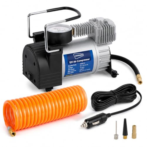Streetwize - Kruga Metal 12V Air Compressor - 5 Metre Coil - Tyre Inflator, Analogue Pressure Gauge