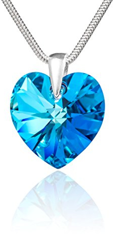 Damen Halskette Mit Herz-Anhänger Aus Blauem Kristall Sterling Silber