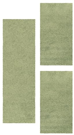 HomebyHome Bettumrandung Schlafzimmer 3 teilig Teppich Grün - Waschbarer Bettumrandung Teppich Läufer Set Extra Flauschig Bettvorleger Schlafzimmer Bettset:2 St. 80x150 cm | 1 St. 80x250 cm