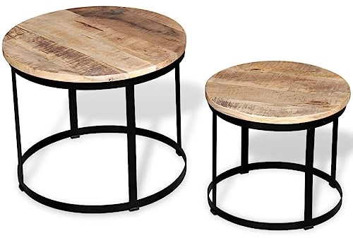 vidaXL 2-TLG. Couchtisch-Set Beistelltisch Wohnzimmer Raues Mangoholz 40cm/50cm