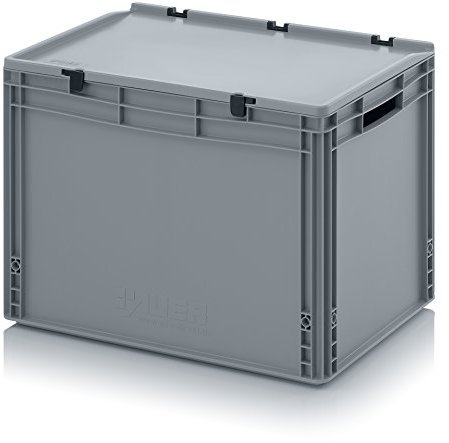 Auer Packaging Eurobehälter-Eurobox 60 x 40 x 43,5 cm mit offenen Griffen und Scharnierdeckel inkl. Zollstock | große Transportbox Aufbewahrungsbox Lagerbox 60x40x43,5