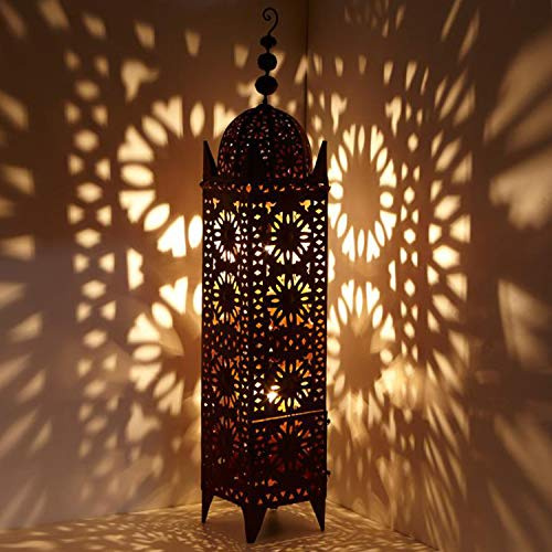 Casa Moro Orientalische Laterne marokkanische Eisenlaterne Hilal H144 cm x Breite 26 cm in edelrost-braun für draußen & Innen | hängend & stehend | Ramadan Gartenlaterne aus Marokko | L1658