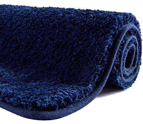 SFLXO Badematte, Rutschfester Badezimmerteppich, 120 x 70 cm, Marineblau | Maschinenwaschbarer Badteppich aus Weicher, Flauschiger und Saugfähiger Mikrofaser, als Badvorleger vor Dusche und Badewanne