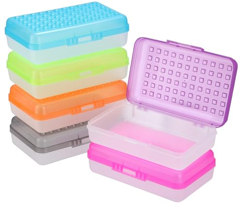 BTSKY 6 Pack Multipurpose Utility Box- Large Capacity Pencil Box with Lid Snap Closure Pencil Holder for Organize and Carry Pencils Watercolor Pens Stationery Office Supplies Organizer Colorful