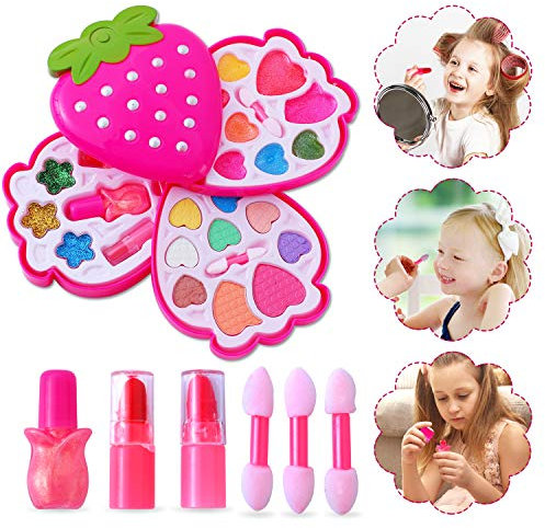 Ulikey Mädchen Kinderschminke Set, Waschbar Schminkset Spielzeug, Kosmetiktasche Makeup Rollenspiel Spielzeug Schminkkoffer Kosmetikset mit Nagellack, Lipgloss, Rouge für Kleine Mädchen
