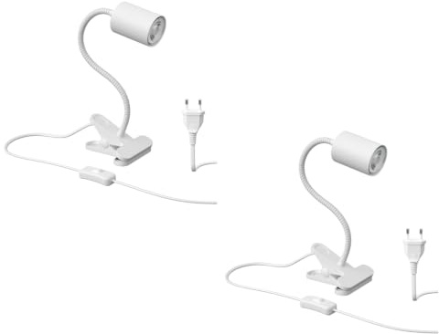 ledscom.de 2x Klemmleuchte WAIKA mit Schwanenhals und Schalter weiß matt, inkl. GU10 LED Lampe (warmweiß, 5,4W, 510lm, 50°)