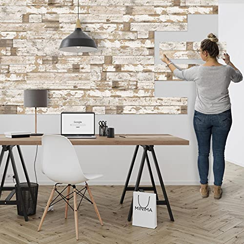 SUN WOOD Stick-it selbstklebende Holz Wandverkleidung im Shabby Chic Altholz Design // WHITE PAINT 29 – 0,48m2 (3 Paneele) Vintage Wandpaneele zum Kleben aus Fichtenholz