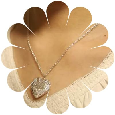 Yienate Modische Herz-Halskette mit offenem hohlen Herz-Anhänger mit Gravur, Blumen-Herz-Medaillon-Halskette, Schmuck für Frauen und Mädchen (Silber)