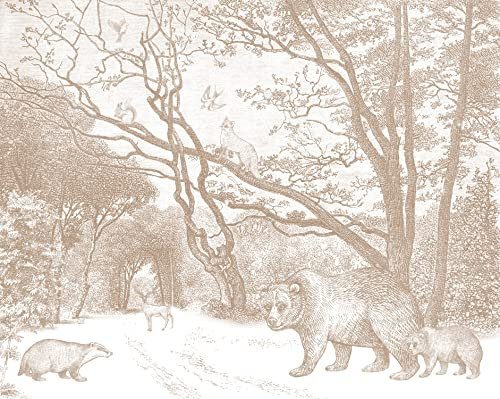 papier peint panoramique forêt avec des animaux de la forêt beige 350 x 279 cm - ESTAhome