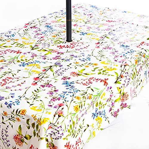Rosie Lane Tovaglia da giardino in PVC facile da pulire con foro per ombrellone in acciaio inox con bellissimo design floreale