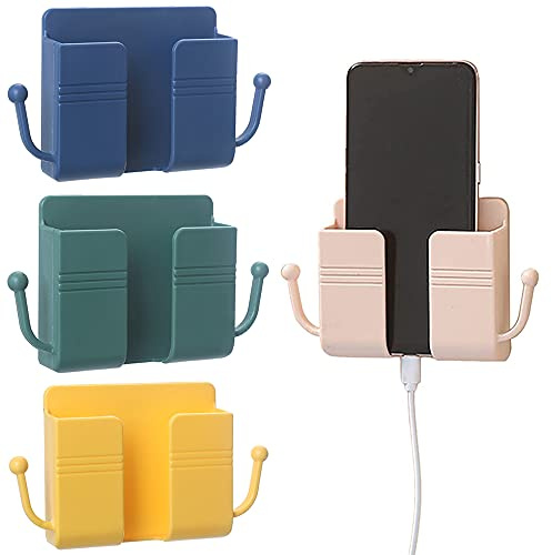4 Piezas Caja de almacenamiento de control remoto, Soporte Mando Pared, Caja Almacenamiento Control Remoto, con 2 Ganchos, 4 Colores, para Colocar Mandos a Distancia, Teléfonos Móviles, Auriculares