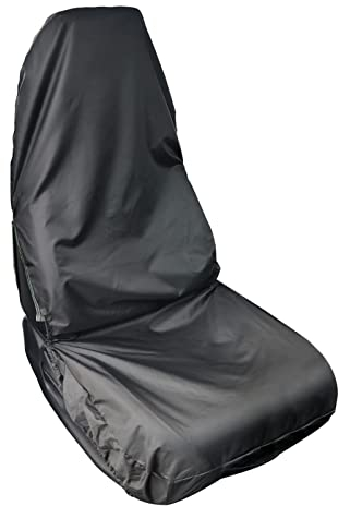 AWNIC Waterproof Car Seat Cover Front, 420D Polyester Universal Car Seat Covers Protector Black with Rear Pocket, Heavy Duty Fabric Seat Covers, Single Seat Cover Front with Hoop and Loop