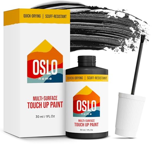 Oslo Home Touch Up Paint, Black, 1oz, Matte, w/brush in bottle, Quick drying, for Home repairs, Kitchen Cabinets, Furniture, Walls
