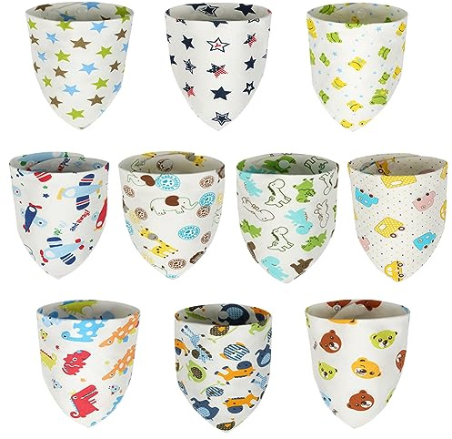 Vicloon Baby Bandana Dribble Bibs, 10 Pack Super Soft and Absorbent Baby Teething Bibs, Baby Drooling Bibs Set for Drooling and Teething with Adjustable Snaps, Unisex Newborn and Toddlers