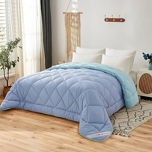 NH NOVOTEXTIL HOGAR Edredón Relleno Nórdico Cama 150 (250x270), Edredón Bicolor de Fibra 350 gr/m² - Nórdico Invierno Suave, Ligero, Reversible y Transpirable (Turquesa/Azul)