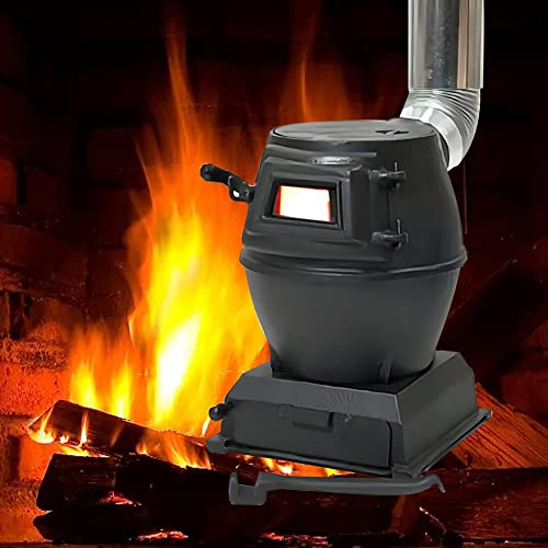 Pure Cast Iron Carbon Fire Stove, Firewood Furnace with Viewing Window, Multi Fuel Wood Burning Stove, Camping Stove for For Tent, Indoor, Villa, Heating and Cooking, Black
