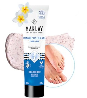 Marlay Cosmetics - Gommage Pieds Exfoliant 100 ml - Peeling Pied - Crème Exfoliante Bio Soin des Pieds - Aloé Vera, Beurre Karité, Huile Jojoba - Peaux Sèches - Fabriqué en France - Yuka 100/100