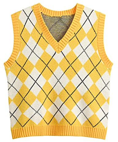 Hyipels Women's Sweater Vest,Y2K Sleeveless Pattern Preppy Style Knitted Crop Tank Top for Girl