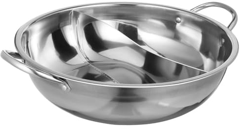 FELTECHELECTR Stainless Steel Pot with Divider Double-Flavor Hot Pot Twin Divided Hotpot Home Kitchen Dual Sided Two-Flavor Soup for Induction Cooktop, Gas Stove 32cm