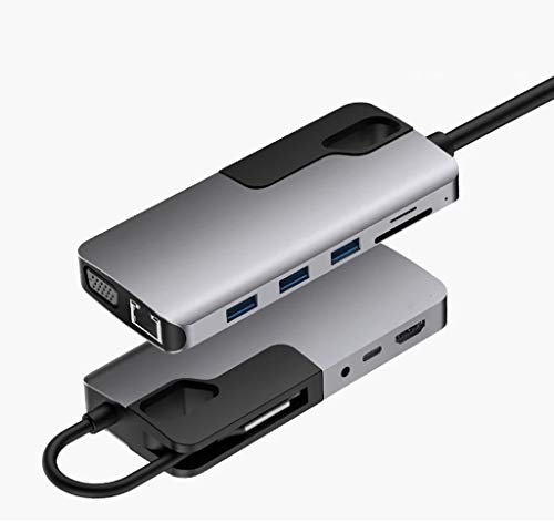 DOMELA Câble Audio, câble d'instrument, HUB USB C TypeC vers USB 3.0 HUB Adaptateur VGA Compatible HDMI 3 Dock Adaptateur Audio RJ45 3,5 mm