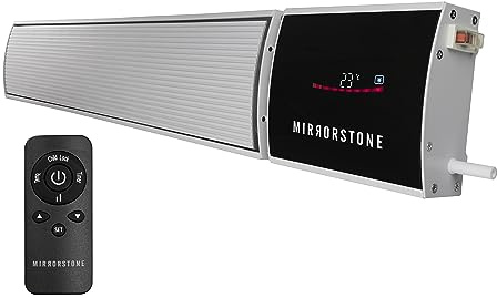 Mirrorstone 2400W White Zenos SMart Wi-Fi, Remote controllable Infrared Bar Heater For Indoor Outdoor Office Warehouse Patio Conservatory