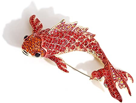 JINZIJINYU Kristall Strass Brosche Pin Strass Rote Koi Brosche Besetzt Mit Diamant Fisch Anstecknadel Mantel Anzug Karpfen Anstecknadel Pullover Schmuck Corsage Rot