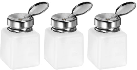 HARFINGTON 3pcs Solvent Alcohol Dispensers 120ml(4oz) Push Down Liquid Dispenser Pump with Sealing Stainless Steel Lid for Acetone Cleanser Polish Remover, White